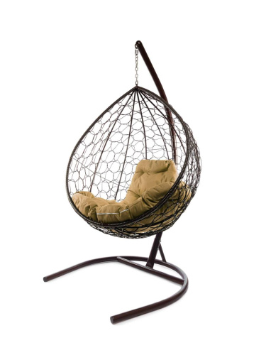 Подвесное кресло КАПЛЯ с ротангом коричневое, бежевая подушка - купить в интернет-магазине Diopt.ru