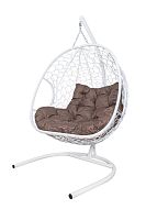 Подвесное кресло ДЛЯ ДВОИХ Home с ротангом белое, подушка Какао