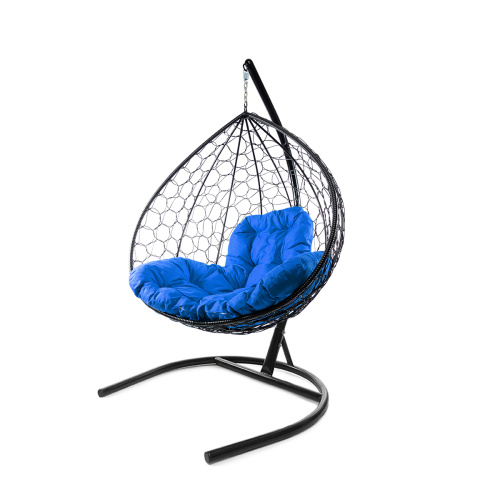Подвесное кресло XL с ротангом чёрное, синяя подушка - купить в интернет-магазине Diopt.ru