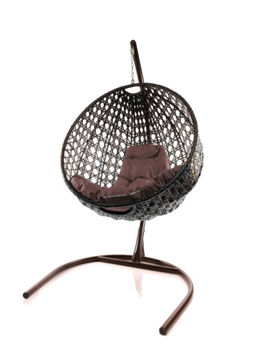 Подвесное кресло КРУГ ЛЮКС с ротангом коричневое, коричневая подушка - купить в интернет-магазине Diopt.ru