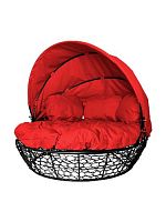 Диван Комфорт Козырек с ротангом, чёрный, красная подушка