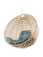 Подвесное кресло КРУГ ЛЮКС с ротангом, бежевое, серая подушка (БЕЗ СТОЙКИ)