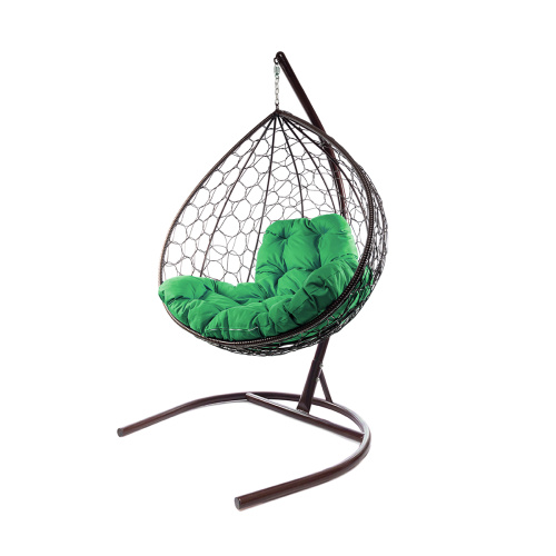 Подвесное кресло XL с ротангом коричневое, зелёная подушка - купить в интернет-магазине Diopt.ru