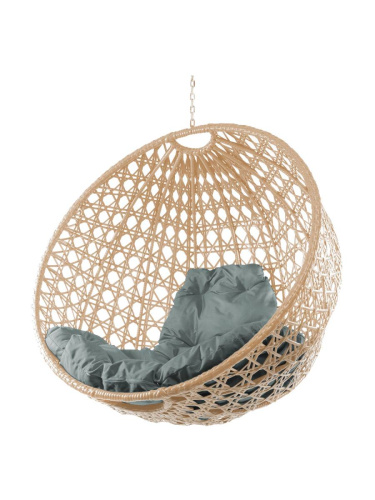 Подвесное кресло КРУГ ЛЮКС с ротангом, бежевое, серая подушка (БЕЗ СТОЙКИ) - купить в интернет-магазине Diopt.ru