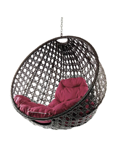 Подвесное кресло КРУГ ЛЮКС с ротангом, коричневый, бордовая подушка (БЕЗ СТОЙКИ) - купить в интернет-магазине Diopt.ru Подвесное кресло КРУГ ЛЮКС с ротангом, коричневый, бордовая подушка (БЕЗ СТОЙКИ) - купить в интернет-магазине Diopt.ru