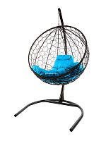 Подвесное кресло КРУГ с ротангом чёрное, голубая подушка