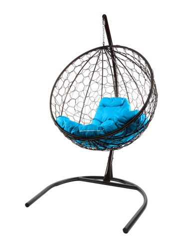 Подвесное кресло КРУГ с ротангом чёрное, голубая подушка - купить в интернет-магазине Diopt.ru
