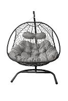 Подвесное кресло Добрыня  с ротангом черное, серая  подушка (Ткань оксфорд)