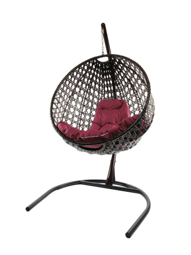 Подвесное кресло КРУГ ЛЮКС с ротангом чёрное, бордовая подушка - купить в интернет-магазине Diopt.ru