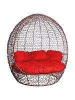 Диван Комфорт Купол с ротангом, коричневый, красная подушка