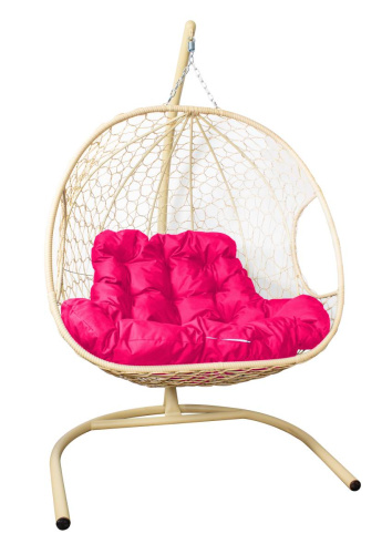 Подвесное кресло ДЛЯ ДВОИХ с ротангом бежевое, розовая подушка, шт - купить в интернет-магазине Diopt.ru
