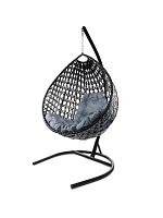 Подвесное кресло КАПЛЯ ЛЮКС с ротангом чёрное, серая подушка
