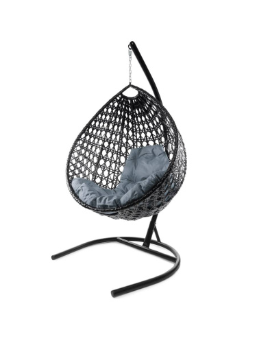 Подвесное кресло КАПЛЯ ЛЮКС с ротангом чёрное, серая подушка - купить в интернет-магазине Diopt.ru