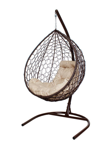Подвесное кресло КАПЛЯ Home с ротангом коричневое, подушка Лен - купить в интернет-магазине Diopt.ru