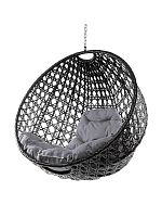 Подвесное кресло КРУГ ЛЮКС с ротангом, чёрный, серая подушка (БЕЗ СТОЙКИ)