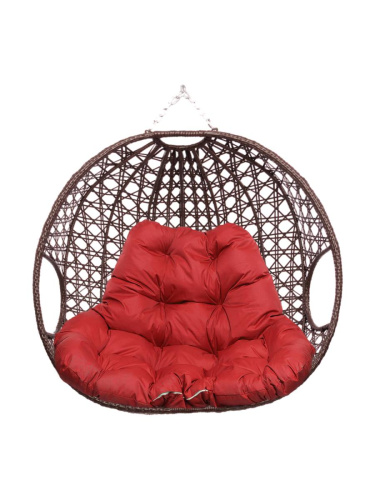 Подвесное кресло ДЛЯ ДВОИХ ЛЮКС, с ротангом, коричневый, красная подушка (БЕЗ СТОЙКИ) - купить в интернет-магазине Diopt.ru