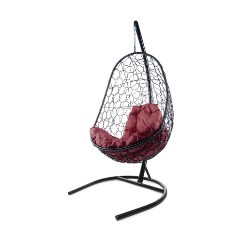Подвесное кресло ОВАЛ с ротангом чёрное, бордовая подушка - купить в интернет-магазине Diopt.ru