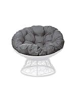 Кресло ПАПАСАН с ротангом белое, серая подушка