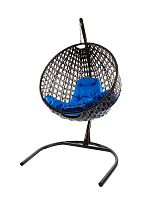 Подвесное кресло КРУГ ЛЮКС с ротангом чёрное, синяя подушка