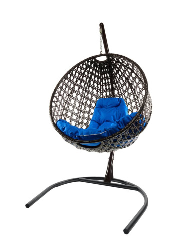 Подвесное кресло КРУГ ЛЮКС с ротангом чёрное, синяя подушка - купить в интернет-магазине Diopt.ru
