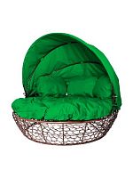 Диван Комфорт Козырек с ротангом, коричневый, зелёная подушка