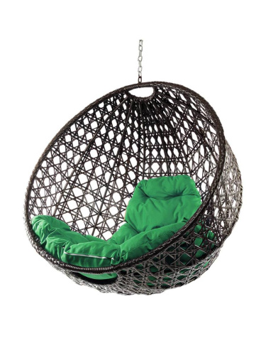 Подвесное кресло КРУГ ЛЮКС с ротангом, коричневый, зелёная подушка (БЕЗ СТОЙКИ) - купить в интернет-магазине Diopt.ru Подвесное кресло КРУГ ЛЮКС с ротангом, коричневый, зелёная подушка (БЕЗ СТОЙКИ) - купить в интернет-магазине Diopt.ru