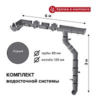 Комплект водосточной системы ТН ОПТИМА для ската 6 м (труба 1,5м), серый