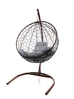 Подвесное кресло КРУГ с ротангом коричневое, серая подушка