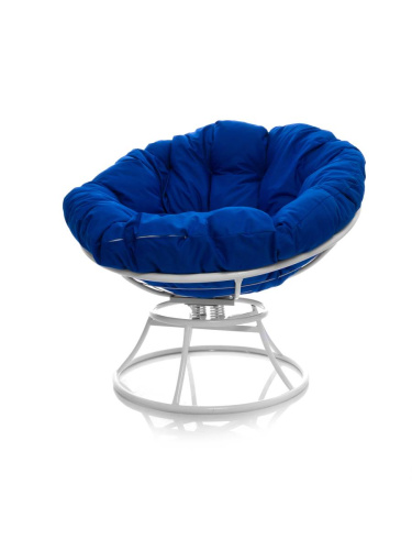 Кресло ПАПАСАН пружинка без ротанга белое, синяя подушка - купить в интернет-магазине Diopt.ru