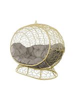 Диван УЛЕЙ на ножках с ротангом бежевый, серая подушка