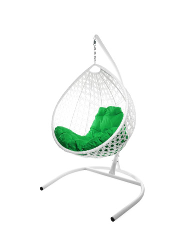 Подвесное кресло КАПЛЯ ЛЮКС с ротангом белое, зелёная подушка - купить в интернет-магазине Diopt.ru
