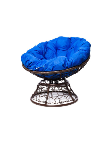 Кресло ПАПАСАН пружинка с ротангом коричневое, синяя подушка - купить в интернет-магазине Diopt.ru