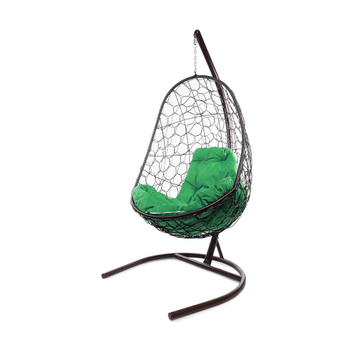 Подвесное кресло ОВАЛ с ротангом коричневое, зелёная подушка - купить в интернет-магазине Diopt.ru