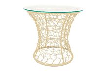 Стол Бонго макси классика со стеклом (бесцветный), бежевый, диаметр 0,56 м