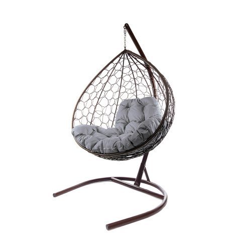 Подвесное кресло XL с ротангом коричневое, серая подушка - купить в интернет-магазине Diopt.ru