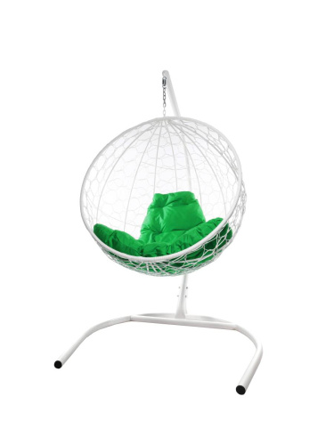 Подвесное кресло КРУГ с ротангом белое, зелёная подушка - купить в интернет-магазине Diopt.ru