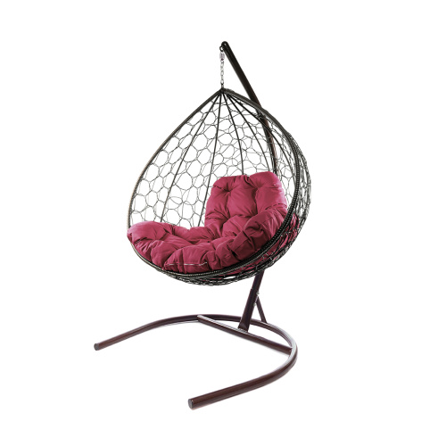 Подвесное кресло XL с ротангом коричневое, бордовая подушка - купить в интернет-магазине Diopt.ru