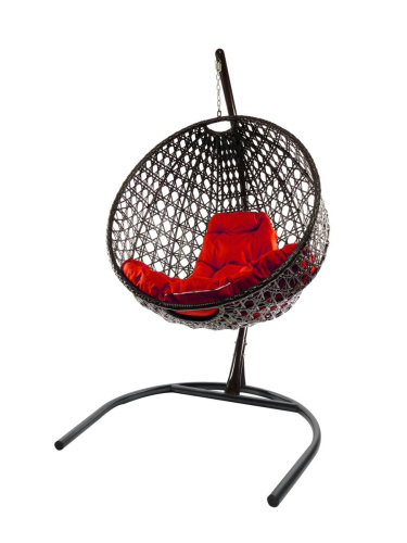 Подвесное кресло КРУГ ЛЮКС с ротангом чёрное, красная подушка - купить в интернет-магазине Diopt.ru
