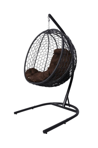 Подвесное кресло КАПЛЯ складной, с ротангом чёрное, коричневая подушка - купить в интернет-магазине Diopt.ru