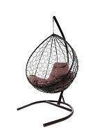 Подвесное кресло КАПЛЯ с ротангом коричневое, коричневая подушка