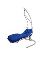 Подвесное кресло ЛЕЖАЧЕЕ, с ротангом белое, синяя подушка
