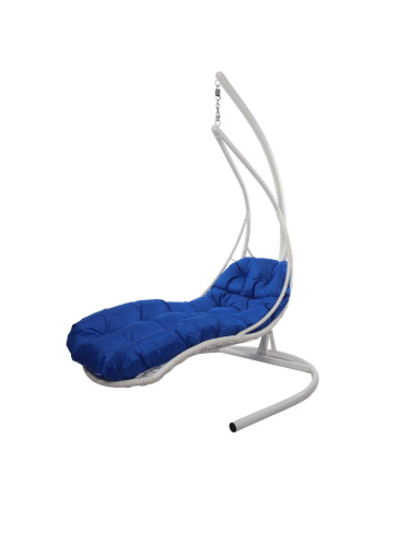 Подвесное кресло ЛЕЖАЧЕЕ, с ротангом белое, синяя подушка - купить в интернет-магазине Diopt.ru Подвесное кресло ЛЕЖАЧЕЕ, с ротангом белое, синяя подушка - купить в интернет-магазине Diopt.ru