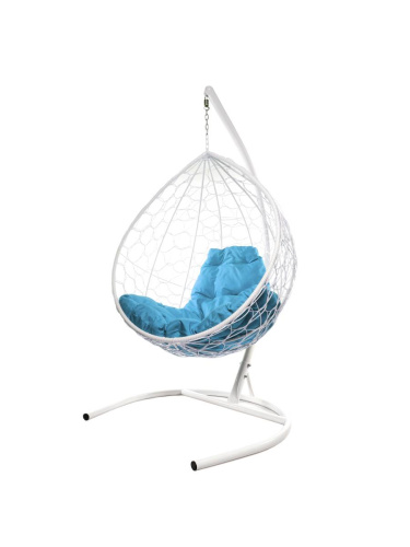 Подвесное кресло КАПЛЯ с ротангом белое, голубая подушка - купить в интернет-магазине Diopt.ru