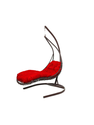 Подвесное кресло ЛЕЖАЧЕЕ, с ротангом коричневое, красная подушка - купить в интернет-магазине Diopt.ru
