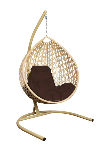 Подвесное кресло КАПЛЯ ЛЮКС с ротангом бежевое, коричневая подушка - купить в интернет-магазине Diopt.ru