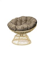 Кресло ПАПАСАН пружинка с ротангом бежевое, бежевая подушка