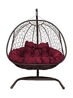 Подвесное кресло Добрыня  с ротангом коричневое, бордовая   подушка (Ткань оксфорд)