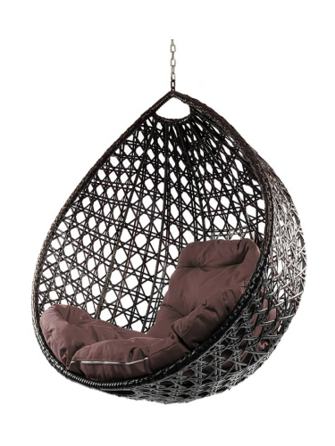 Подвесное кресло КАПЛЯ ЛЮКС с ротангом, коричневый, коричневая подушка (БЕЗ СТОЙКИ) - купить в интернет-магазине Diopt.ru Подвесное кресло КАПЛЯ ЛЮКС с ротангом, коричневый, коричневая подушка (БЕЗ СТОЙКИ) - купить в интернет-магазине Diopt.ru