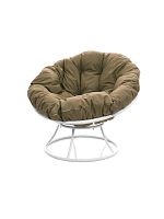 Кресло ПАПАСАН без ротанга белое, бежевая подушка