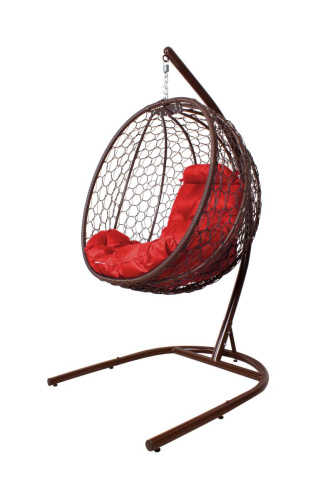 Подвесное кресло КАПЛЯ складной, с ротангом коричневое, красная подушка - купить в интернет-магазине Diopt.ru